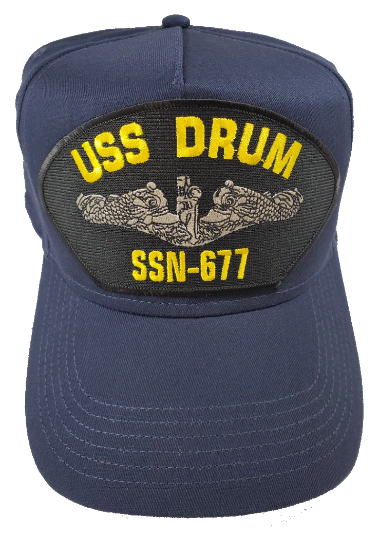 Uss Drum Ssn 677 Ship Hat Silver Dolphins Navy Blue Veteran Owned Business Hatnpatch