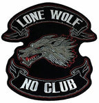 LARGE LONE WOLF NO CLUB BACK PATCH MC MOTORCYCLE BIKER REBEL INDEPENDENT FREE - HATNPATCH
