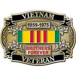 VIETNAM VETERAN BROTHERS FOREVER W/RIBBON - Cast Belt Buckle - HATNPATCH