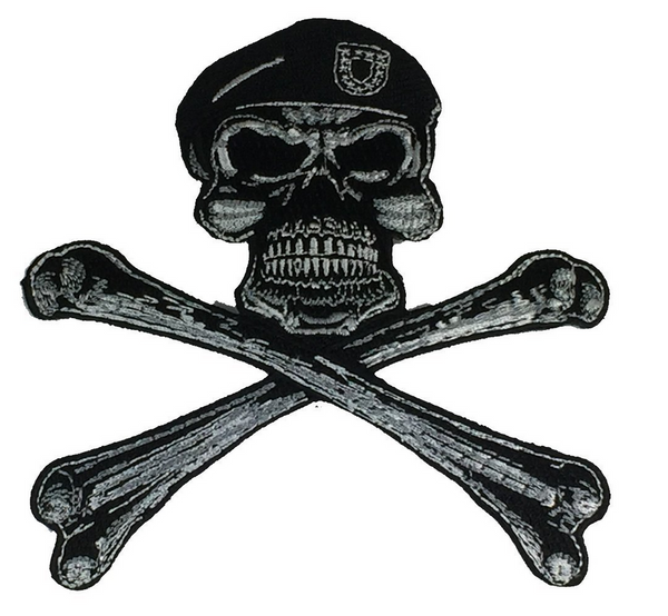 US ARMY SOLDIER VETERAN SKULL AND CROSSBONES WITH BERET PATCH HOOAH - HATNPATCH