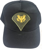 US Army Specialist SPC E-4 Rank Hat. Black. Veteran Family-Owned Business.