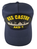 USS Castor AKS-1 Ship HAT. Navy Blue. Veteran Family-Owned Business.