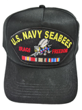 U.S. Navy Seabees Operation Iraqi Freedom HAT with BEE and Service Ribbons - Black - Veteran Family-Owned Business