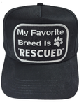My Favorite (Dog) Breed is Rescued Patch with PAW Print HAT - Gray Stitching on Black. - Black HAT - Veteran Family-Owned Business