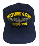 USS Pennsylvania SSBN-735 Ship  (Silver Dolphin) HAT. Navy Blue. Veteran Family-Owned Business - HATNPATCH