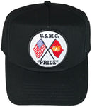 USMC PRIDE W/ CROSSED USA AND MARINE CORPS FLAGS HAT - HATNPATCH