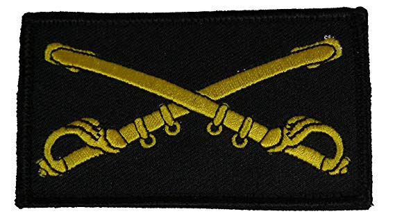 US ARMY CAVALRY BRANCH CROSSED SABERS 2 PIECE PATCH W/ HOOK AND LOOP BACKING - HATNPATCH