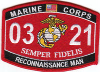 US Marine Corps 0321 Reconnaissance Man MOS Patch - HATNPATCH