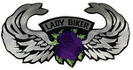 LARGE LADY BIKER W/ WINGS AND PURPLE ROSE VEST BACK PATCH MOTORCYCLE MC WOMAN - HATNPATCH