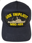 USS IMPLICIT MSO-455 Ship HAT - Navy Blue - Veteran Owned Business - HATNPATCH