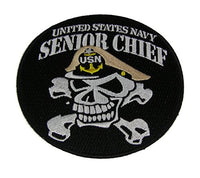 UNITED STATES NAVY SENIOR CHIEF SKULL and CROSSBONES ROUND PATCH - Color - Veteran Owned Business - HATNPATCH