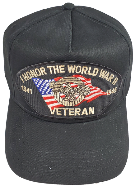 I Honor The World WAR II Veteran 1941-1945 HAT - Black - Veteran Owned Business - HATNPATCH