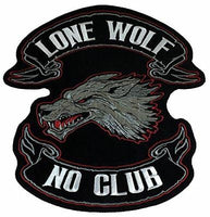 LARGE LONE WOLF NO CLUB BACK PATCH MC MOTORCYCLE BIKER REBEL INDEPENDENT FREE - HATNPATCH