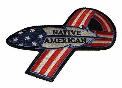 Native American Red/Wh/Blue Ribbon Feather Patch - HATNPATCH