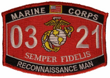 US Marine Corps 0321 Reconnaissance Man MOS Patch - HATNPATCH