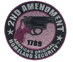 2ND AMENDMENT 1789 AMERICA'S ORIGINAL HOMELAND SECURITY with REVOLVER - Round Patch - Pink Color - Veteran Owned Business - HATNPATCH