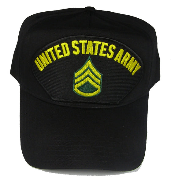 UNITED STATES ARMY STAFF SERGEANT HAT WITH SSG RANK INSIGNIA - Black - Veteran Owned Business - HATNPATCH
