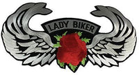 LARGE LADY BIKER W/ WINGS AND RED ROSE BACK PATCH MOTORCYCLE WOMAN GIRLIE - HATNPATCH