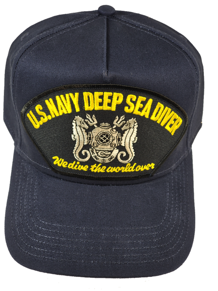 U.S. Navy DEEP SEA Diver – We Dive The World Over HAT - Navy Blue - Veteran Owned Business - HATNPATCH