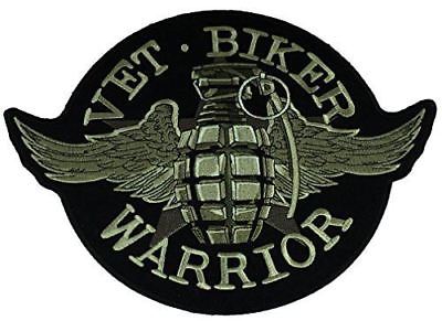 LARGE VET BIKER WARRIOR WITH GRENADE AND WINGS BACK PATCH COMBAT MC MOTORCYCLE - HATNPATCH