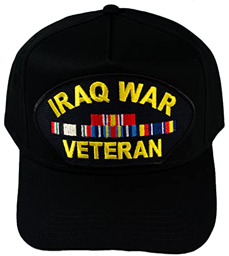 Iraq WAR Veteran w/4 Ribbons HAT - Black - Veteran Owned Business - HATNPATCH