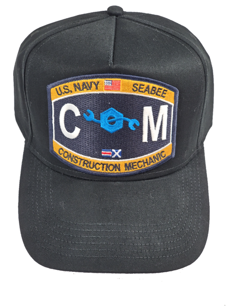 US Navy Seabee Construction Mechanic (CM) HAT - Black - Veteran Owned Business - HATNPATCH