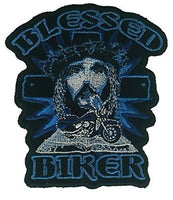 BLESSED BIKER WITH JESUS AND CROSS PATCH CHRISTIAN MOTORCYCLE VEST CUT - HATNPATCH