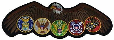 LARGE EAGLE WITH ALL US MILITARY BRANCH LOGOS PATCH ARMY NAVY USMC USAF USCG - HATNPATCH