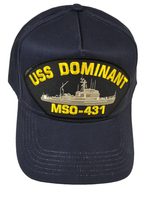 USS Dominant MSO-431 Ship HAT - Navy Blue - Veteran Owned Business - HATNPATCH