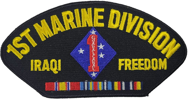 1ST Marine Division Iraqi Freedom Veteran with Campaign Ribbons HAT - Black - Veteran Owned Business - HATNPATCH