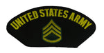 U S ARMY SSG with RANK INSIGNIA PATCH - Yellow and Green on Black Background - Veteran Owned Business - HATNPATCH