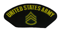 U S ARMY SSG with RANK INSIGNIA PATCH - Yellow and Green on Black Background - Veteran Owned Business - HATNPATCH