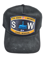 US Navy Seabee Steel Worker (SW) HAT - Black - Veteran Owned Business - HATNPATCH
