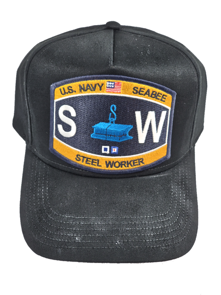 US Navy Seabee Steel Worker (SW) HAT - Black - Veteran Owned Business - HATNPATCH