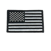 BLACK AND SILVER AMERICAN US UNITED STATES FLAG PATCH HOOK AND LOOP BACKING - HATNPATCH