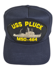 USS Pluck MSO-464 Ship HAT - Navy Blue - Veteran Owned Business - HATNPATCH