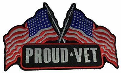 LARGE PROUD VET WITH CROSSED US FLAGS BACK PATCH VETERAN PATRIOTIC AMERICA USA - HATNPATCH