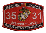 US Marine Corps 3531 Motor Vehicle Operator MOS Patch - HATNPATCH