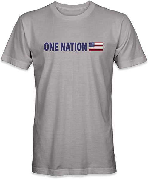 One Nation (with American Flag) Grey T-Shirt - Veteran Owned Business - HATNPATCH