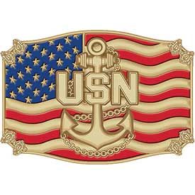 U.S. NAVY CHIEF ANCHOR OVER FLAG Cast Belt Buckle