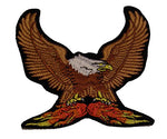 LANDING BALD EAGLE ON FLAMES Cutout Patch - Shimmering Authentic Color - Veteran Owned Business. - HATNPATCH