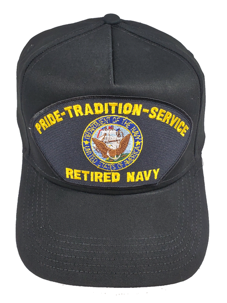 Pride-Tradition-Service Retired Navy HAT - Black - Veteran Owned Business - HATNPATCH