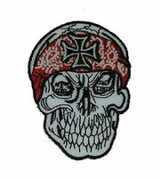 SKULL WITH IRON MALTESE CROSS AND BANDANA PATCH BIKER OUTLAW REBEL - HATNPATCH