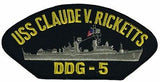 USS CLAUDE V. RICKETTS DDG-5 SHIP PATCH - HATNPATCH