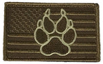 DESERT TAN AMERICAN FLAG DOG PAW PATCH W/ HOOK AND LOOP BACKING - HATNPATCH