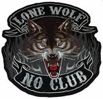 LARGE LONE WOLF NO CLUB BACK PATCH BIKE MC MOTORCYCLE REBEL FREE INDEPENDENT - HATNPATCH