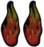 FLAMES FIRE PATCH SET PAIR OF TWO 2 BIKER MOTORCYCLE MC VEST CLUB CUT - HATNPATCH