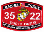 US Marine Corps 3522 Automotive Intermediate Mechanic MOS Patch - HATNPATCH