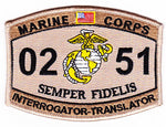 US Marine Corps 0251 Interrogator-Translator MOS DESERT Patch - HATNPATCH