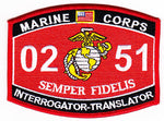 US Marine Corps 0251 Interrogator-Translator MOS Patch - HATNPATCH